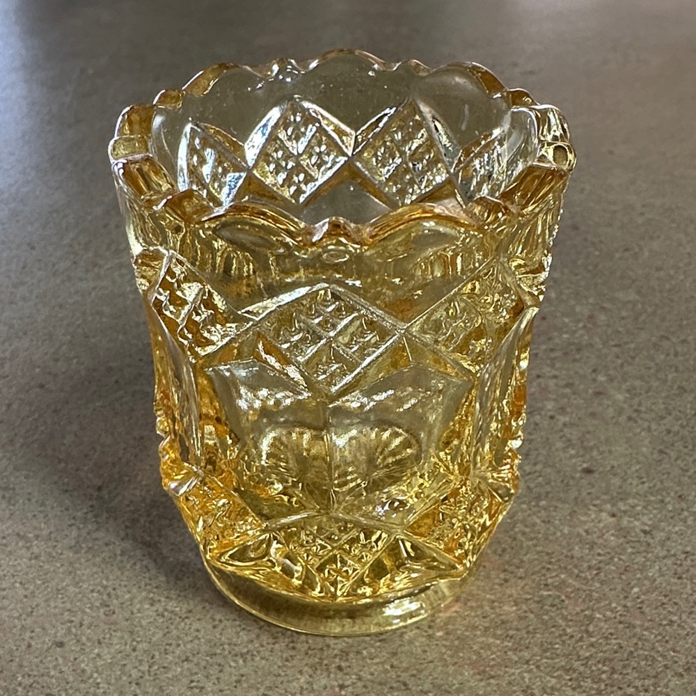 Vintage Imperial Light Amber Yellow Pressed Glass Toothpick Holder